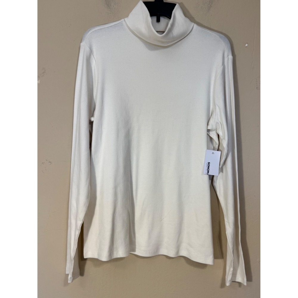 Sonoma Turtleneck Top Women XXL Ivory Ribbed Long Sleeve Cotton Blend Casual NEW